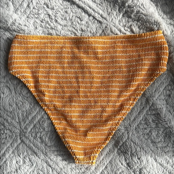 SHADE & SHORE Yellow White Striped crinkle highwaisted Bikini cheeky Bottom M - Picture 3 of 4